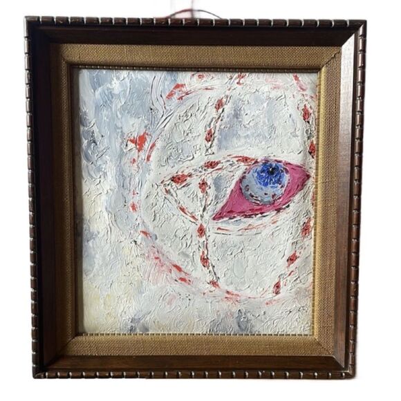Abstract Original Acrylic Multicolored Painting w/Wooden Frame & Tweed Matting - Picture 3 of 15